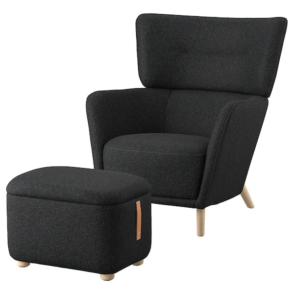 IKEA OSKARSHAMN Wing chair with ottoman, Gunnared black/gray