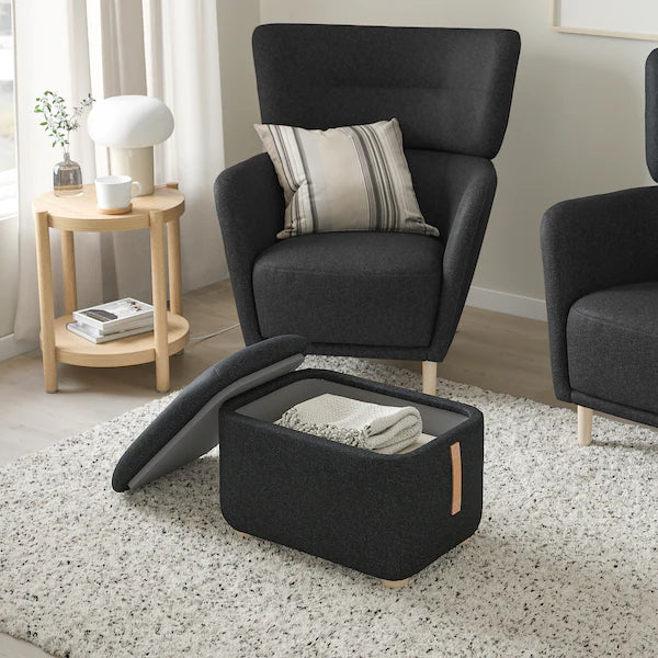 IKEA OSKARSHAMN Wing chair with ottoman, Gunnared black/gray