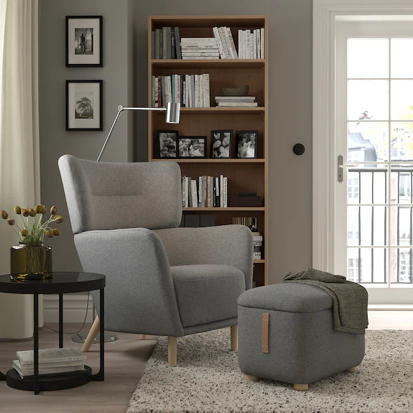 IKEA OSKARSHAMN Wing chair with ottoman, Tibbleby beige/gray
