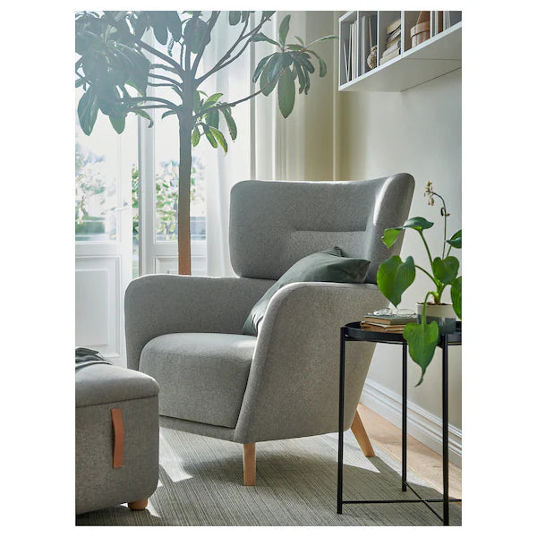 IKEA OSKARSHAMN Wing chair with ottoman, Tibbleby beige/gray
