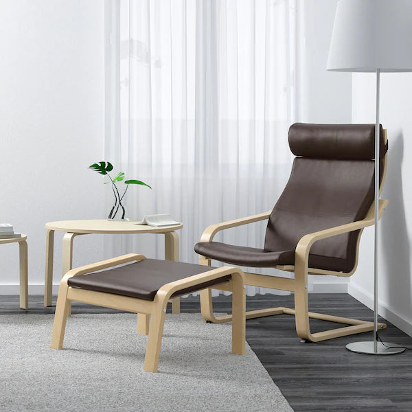 IKEA POÄNG Armchair and ottoman, birch veneer/Glose dark brown