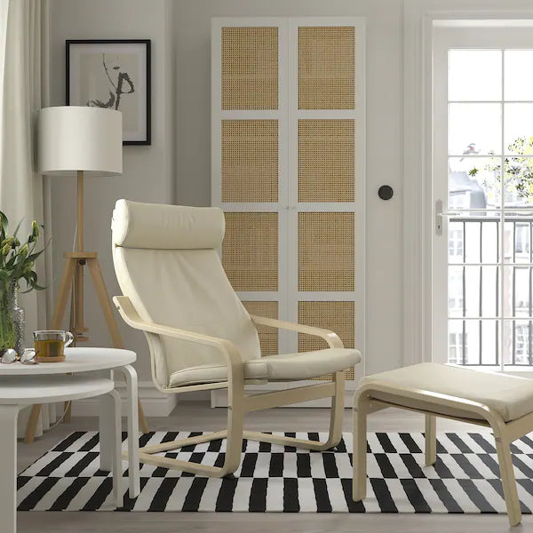 IKEA POÄNG Armchair and ottoman, birch veneer/Glose off-white