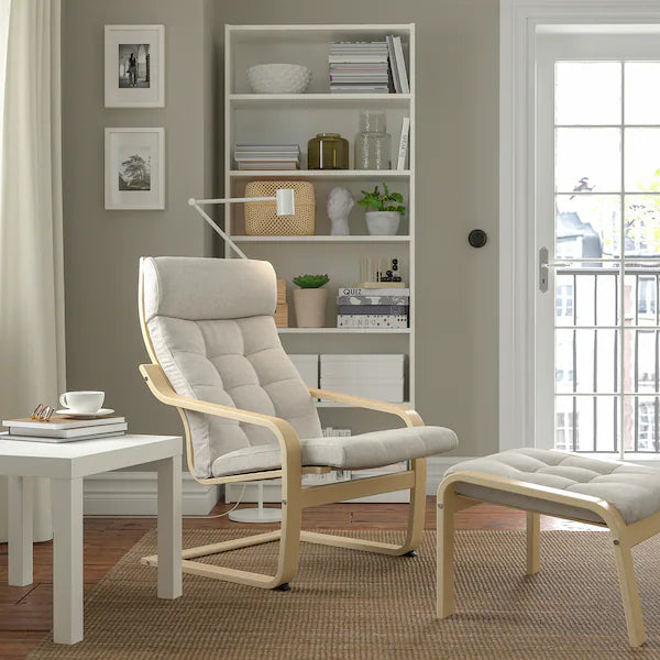 IKEA POÄNG Armchair and ottoman, brown/Gunnared beige
