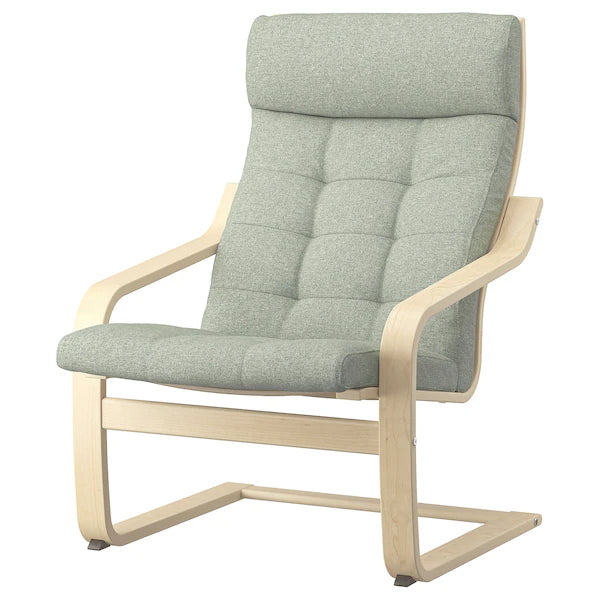IKEA POÄNG Armchair and ottoman, birch veneer/Gunnared light green