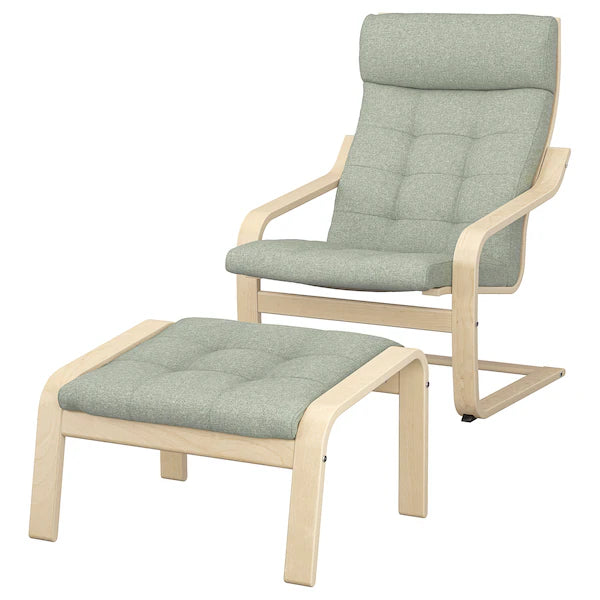 IKEA POÄNG Armchair and ottoman, birch veneer/Gunnared light green