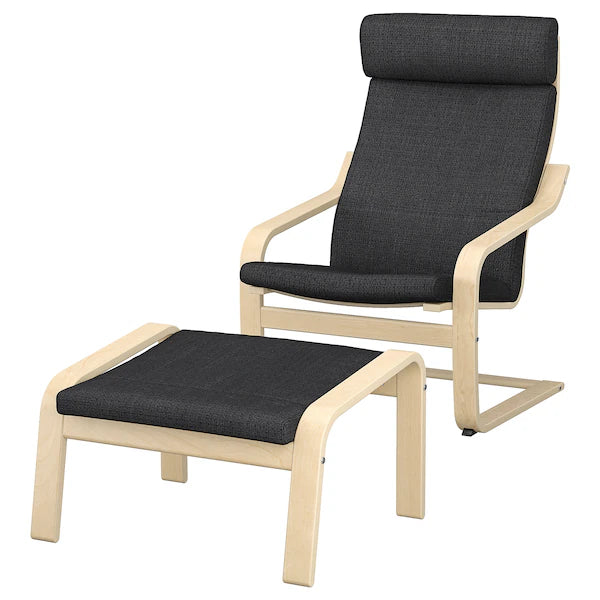 IKEA POÄNG Armchair and ottoman, birch veneer/Hillared anthracite