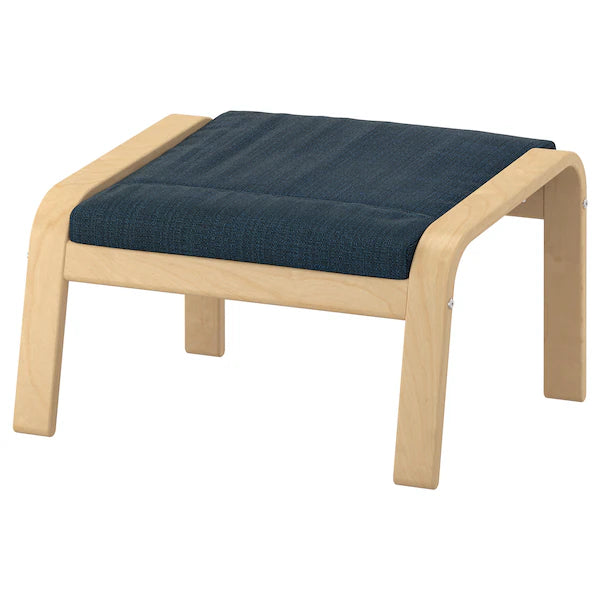 IKEA POÄNG Armchair and ottoman, birch veneer/Hillared dark blue