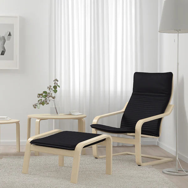 IKEA POÄNG Armchair and ottoman, birch veneer/Knisa black