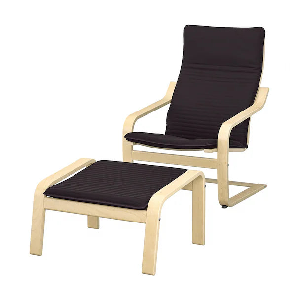 IKEA POÄNG Armchair and ottoman, birch veneer/Knisa black