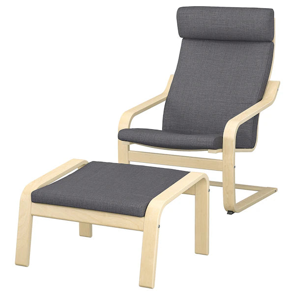 IKEA POÄNG Armchair and ottoman, birch veneer/Skiftebo dark gray