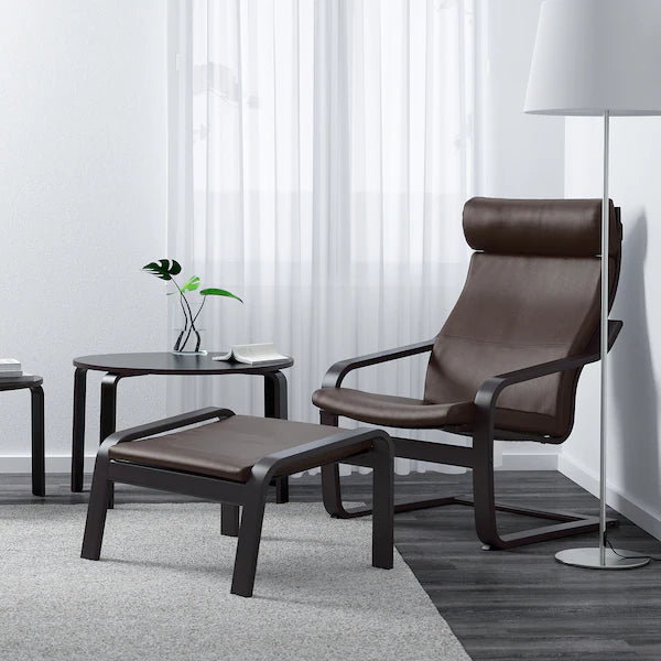 IKEA POÄNG Armchair and ottoman, birch veneer/Glose dark brown