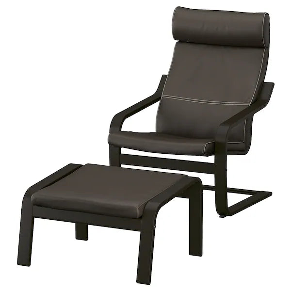 IKEA POÄNG Armchair and ottoman, birch veneer/Glose dark brown