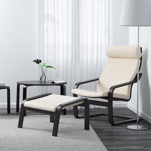 IKEA POÄNG Armchair and ottoman, birch veneer/Glose off-white