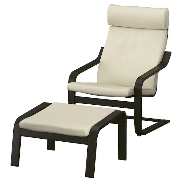 IKEA POÄNG Armchair and ottoman, birch veneer/Glose off-white