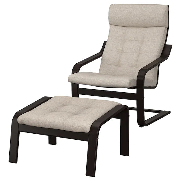 IKEA POÄNG Armchair and ottoman, brown/Gunnared beige