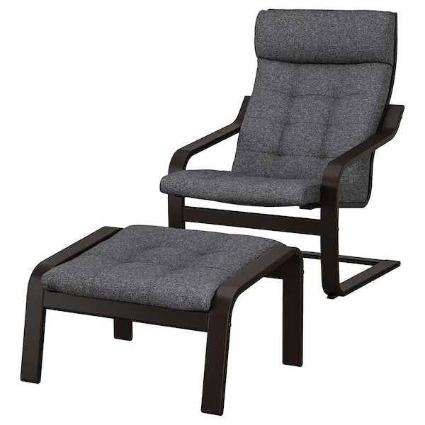 IKEA POÄNG Armchair and ottoman, birch veneer/Gunnared dark gray