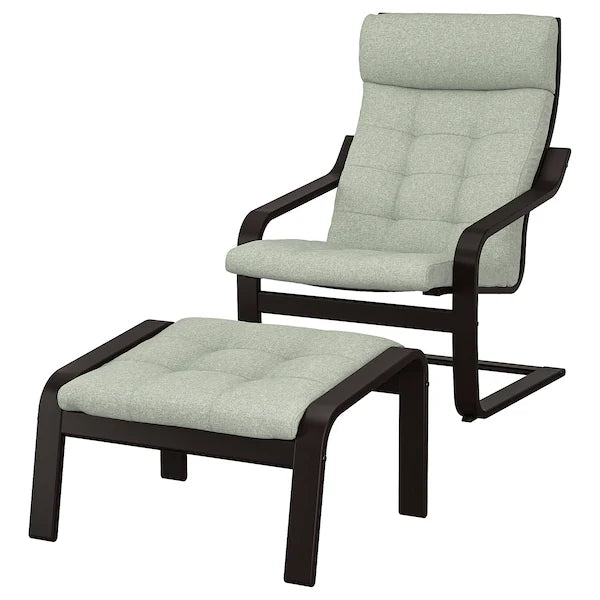IKEA POÄNG Armchair and ottoman, birch veneer/Gunnared light green