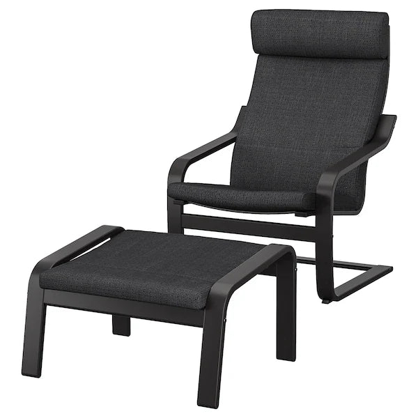 IKEA POÄNG Armchair and ottoman, birch veneer/Hillared anthracite
