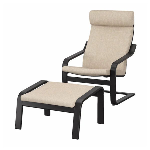 IKEA POÄNG Armchair and ottoman, birch veneer/Hillared beige