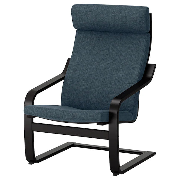 IKEA POÄNG Armchair and ottoman, birch veneer/Hillared dark blue