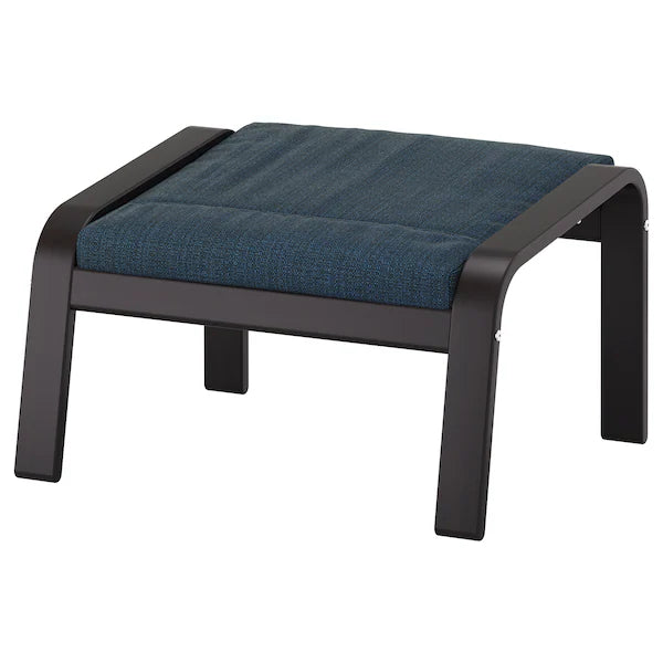 IKEA POÄNG Armchair and ottoman, birch veneer/Hillared dark blue