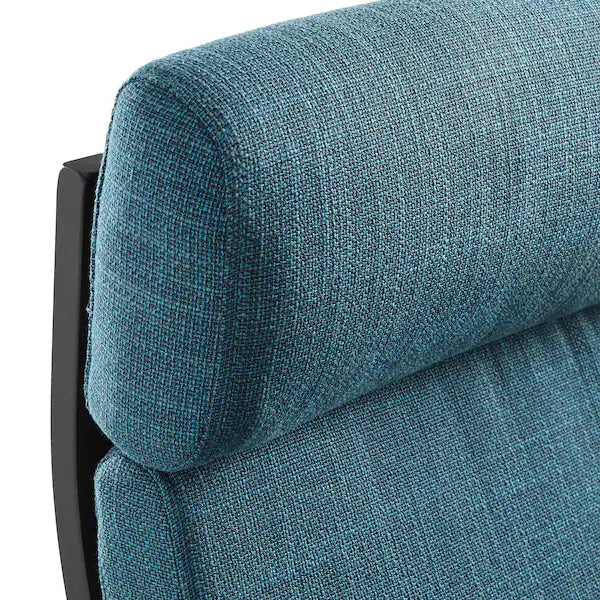 IKEA POÄNG Armchair and ottoman, birch veneer/Hillared dark blue