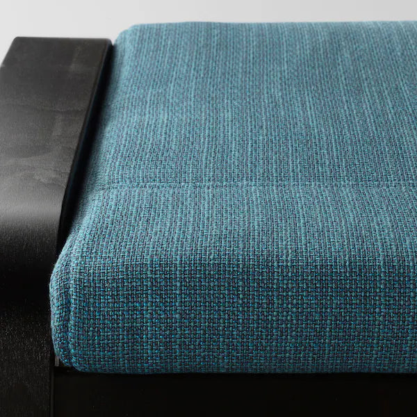 IKEA POÄNG Armchair and ottoman, birch veneer/Hillared dark blue