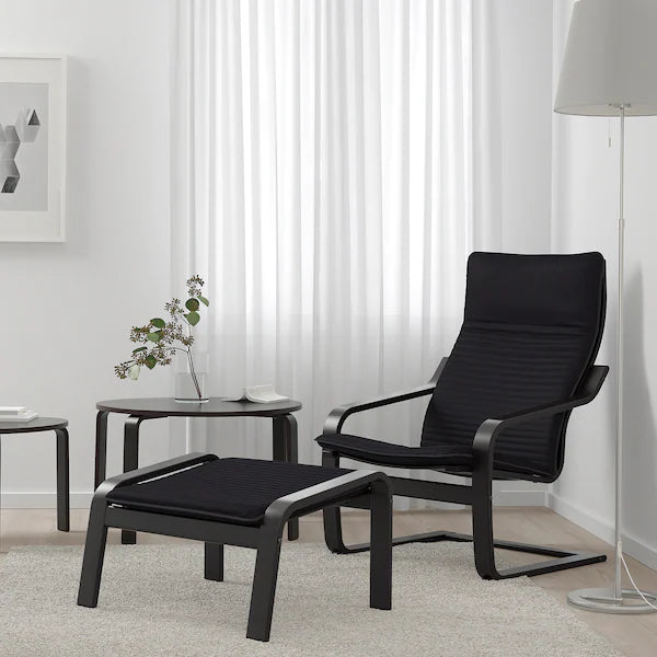 IKEA POÄNG Armchair and ottoman, birch veneer/Knisa black