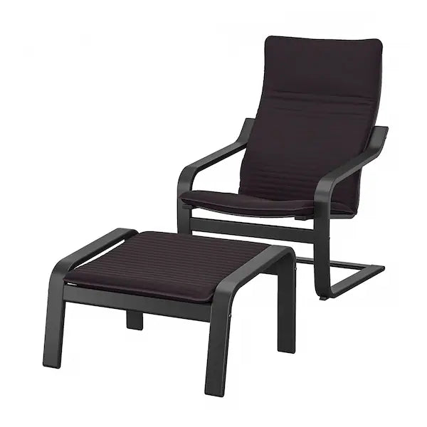 IKEA POÄNG Armchair and ottoman, birch veneer/Knisa black