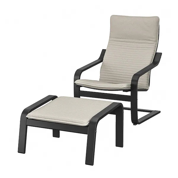 IKEA POÄNG Armchair and ottoman, birch veneer/Knisa light beige