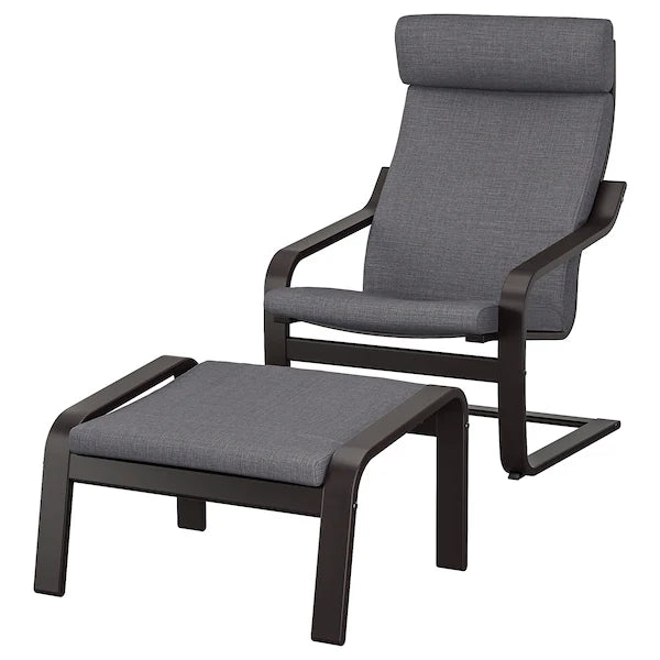 IKEA POÄNG Armchair and ottoman, birch veneer/Skiftebo dark gray