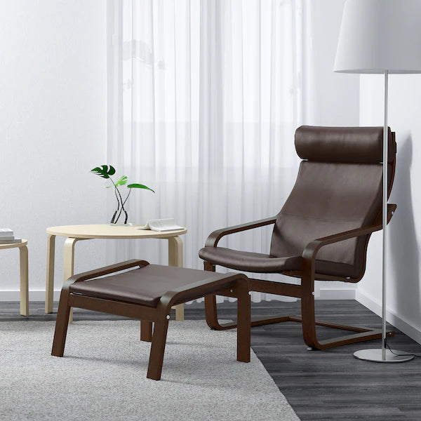 IKEA POÄNG Armchair and ottoman, birch veneer/Glose dark brown