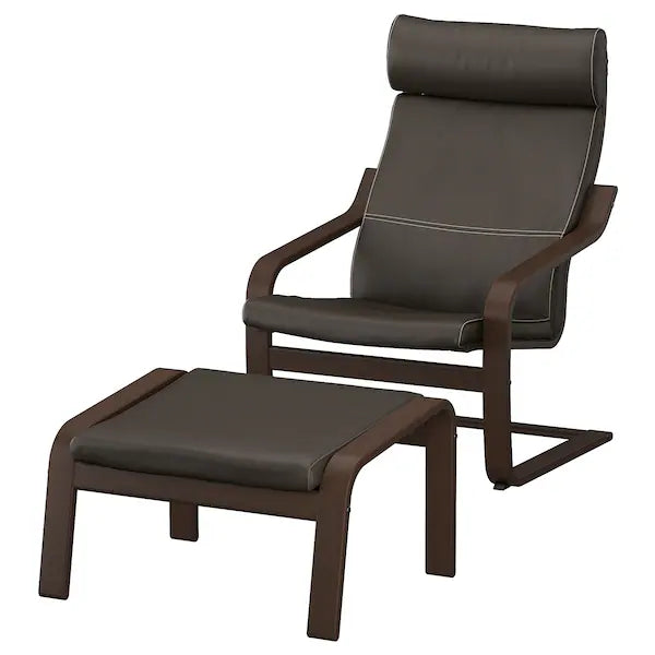 IKEA POÄNG Armchair and ottoman, birch veneer/Glose dark brown
