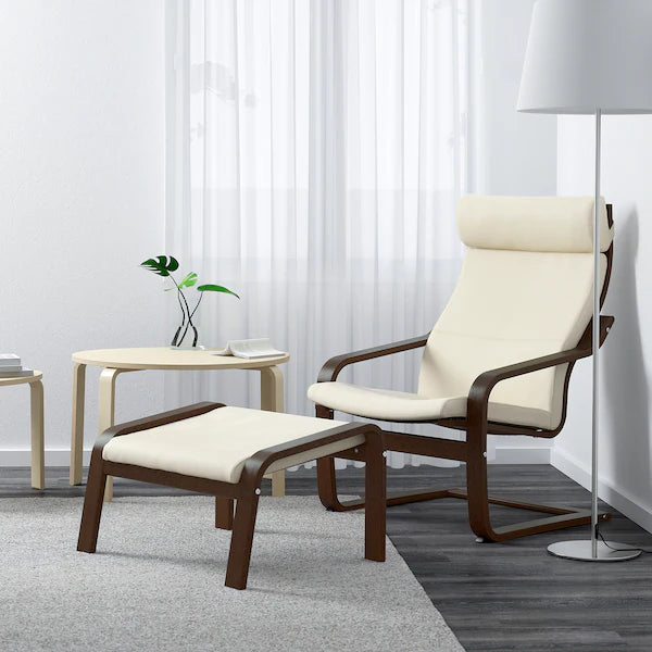 IKEA POÄNG Armchair and ottoman, birch veneer/Glose off-white