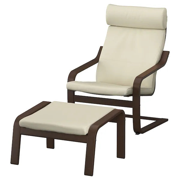 IKEA POÄNG Armchair and ottoman, birch veneer/Glose off-white