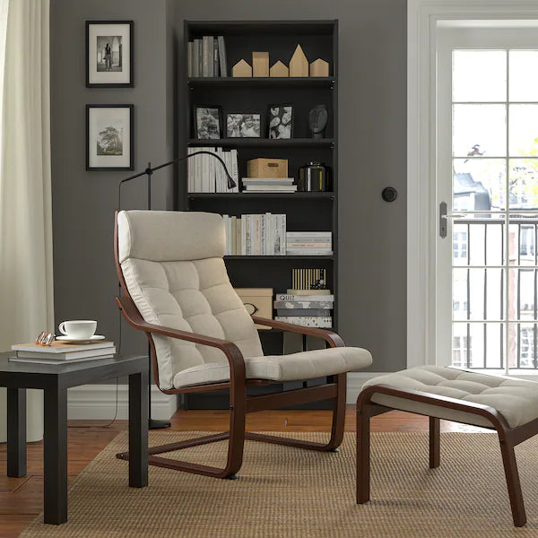 IKEA POÄNG Armchair and ottoman, brown/Gunnared beige