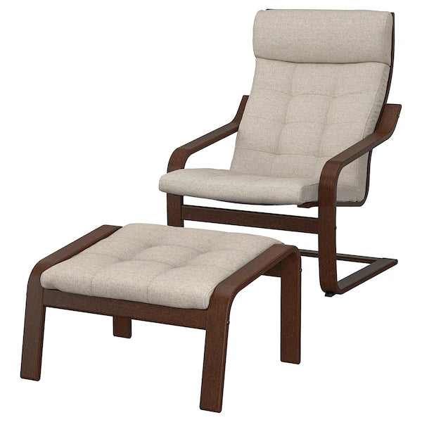 IKEA POÄNG Armchair and ottoman, brown/Gunnared beige
