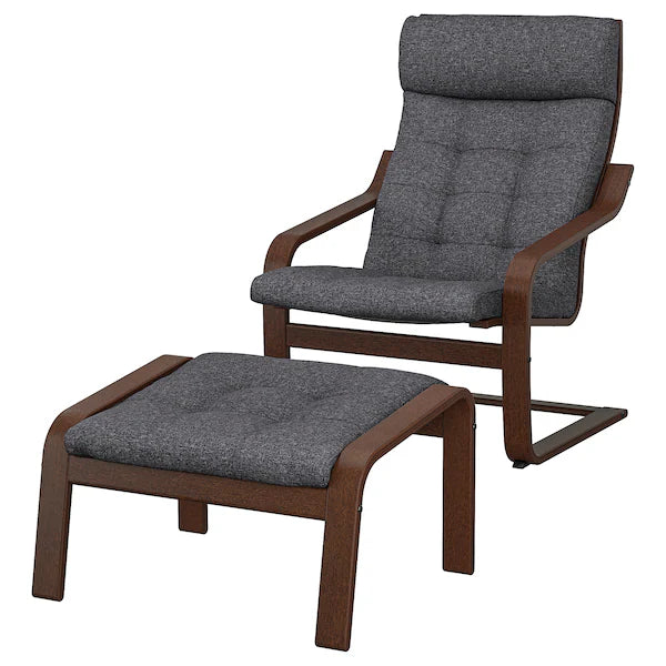 IKEA POÄNG Armchair and ottoman, birch veneer/Gunnared dark gray