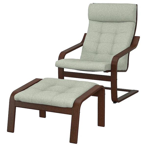 IKEA POÄNG Armchair and ottoman, birch veneer/Gunnared light green