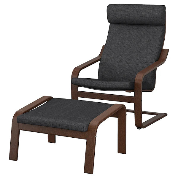 IKEA POÄNG Armchair and ottoman, birch veneer/Hillared anthracite