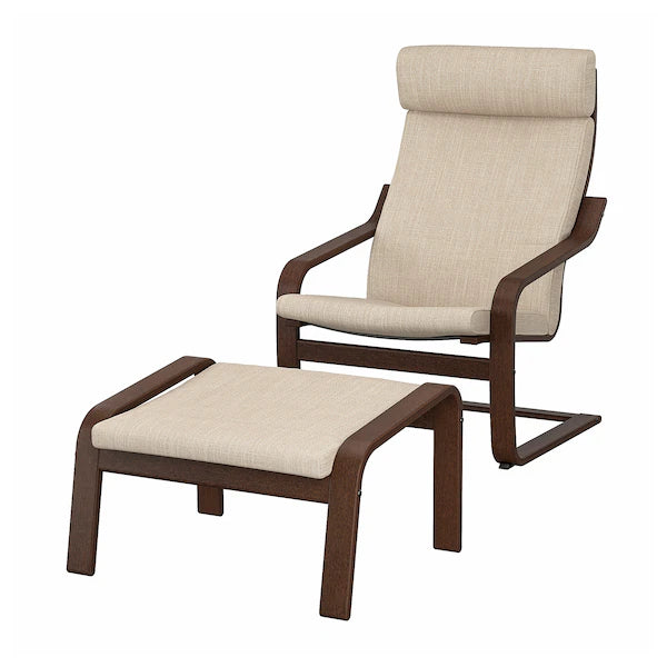 IKEA POÄNG Armchair and ottoman, birch veneer/Hillared beige