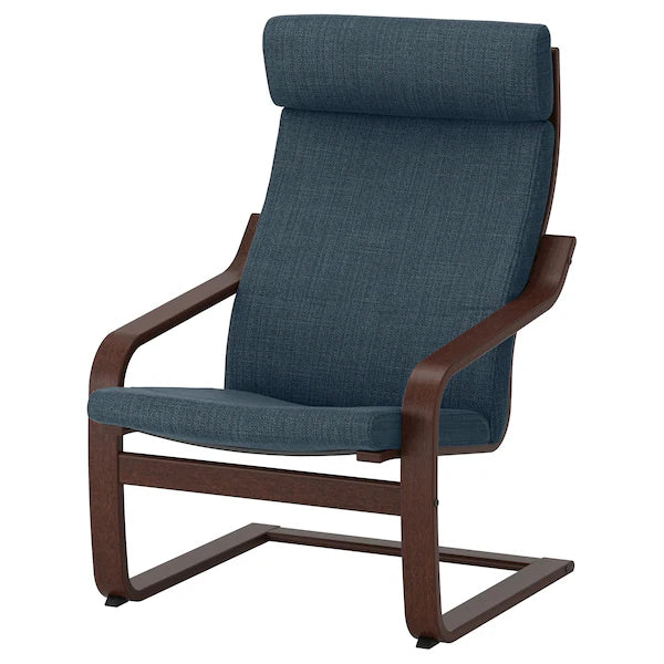 IKEA POÄNG Armchair and ottoman, birch veneer/Hillared dark blue
