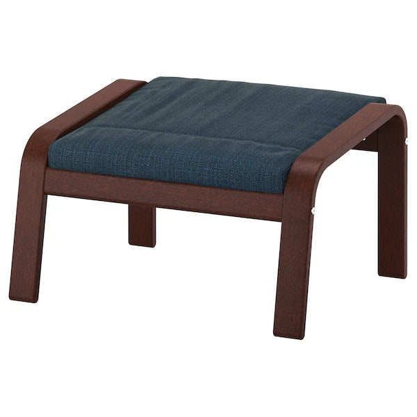 IKEA POÄNG Armchair and ottoman, birch veneer/Hillared dark blue