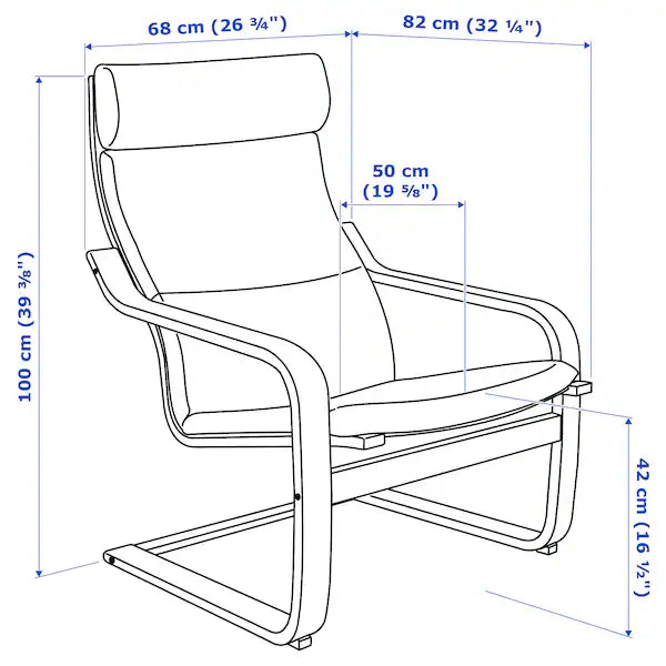 IKEA POÄNG Armchair and ottoman, birch veneer/Hillared dark blue
