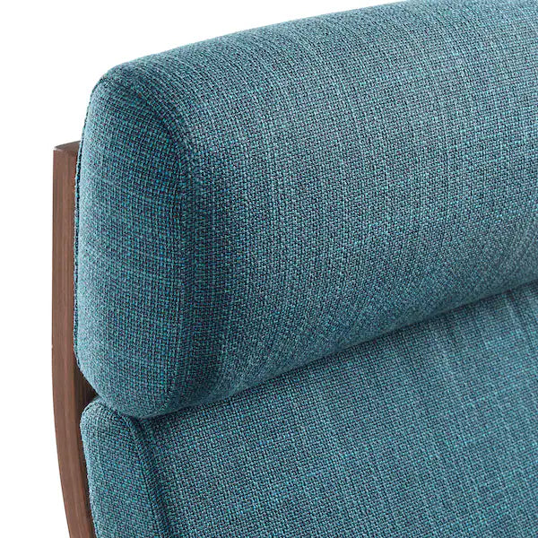 IKEA POÄNG Armchair and ottoman, birch veneer/Hillared dark blue