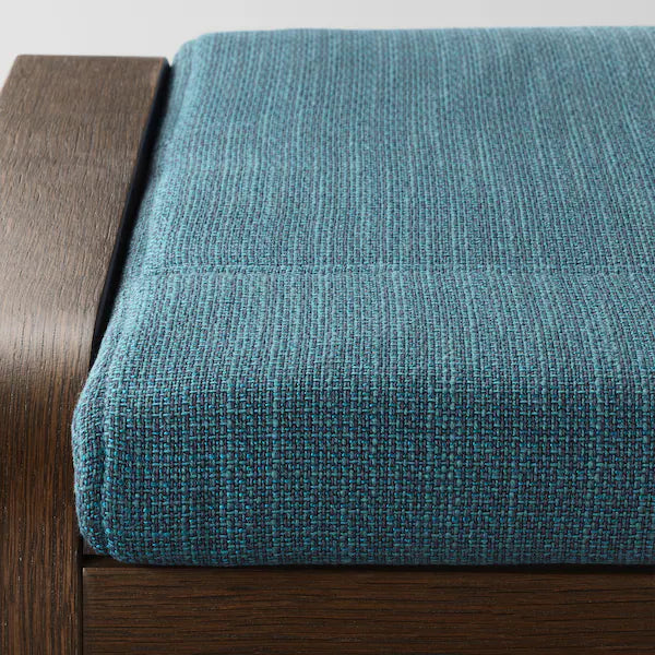 IKEA POÄNG Armchair and ottoman, birch veneer/Hillared dark blue
