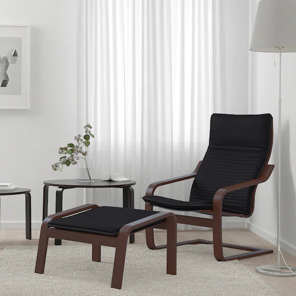 IKEA POÄNG Armchair and ottoman, birch veneer/Knisa black