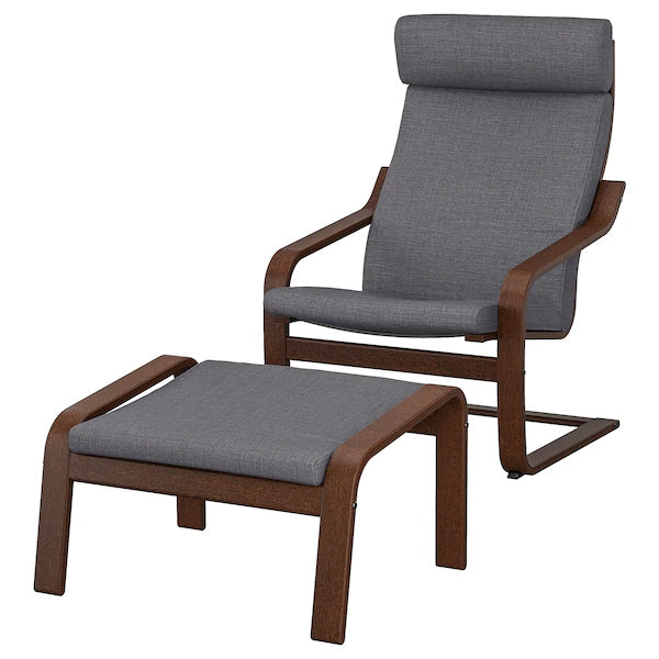 IKEA POÄNG Armchair and ottoman, birch veneer/Skiftebo dark gray