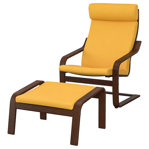 IKEA POÄNG Armchair and ottoman, birch veneer/Skiftebo yellow
