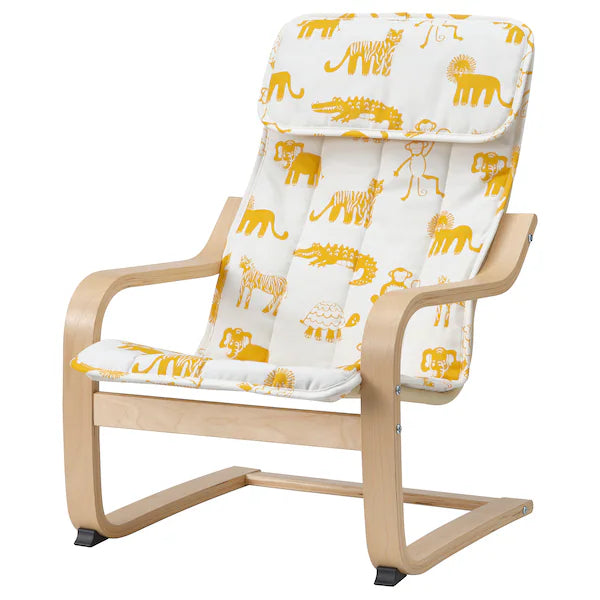 IKEA POÄNG Kid's armchair, birch veneer/Skogbo animal pattern